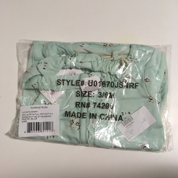 🆕JESSICA SIMPSON BABY - 3/6M - NWT - 2PC AQUA FLORAL SLEEPER AND HEADBAND - Picture 2 of 5